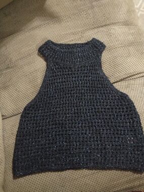 House of Harlow 1960 Women Crotched Black Metallic Blue Shimmer Top, Small, NWOT